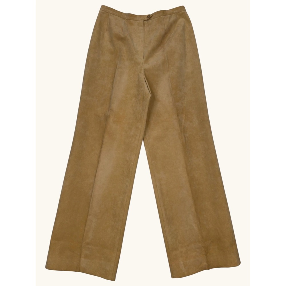 Mollie Parnis Vintage Tan Skinner Ultrasuede Wide Leg Trousers High Rise Pants
